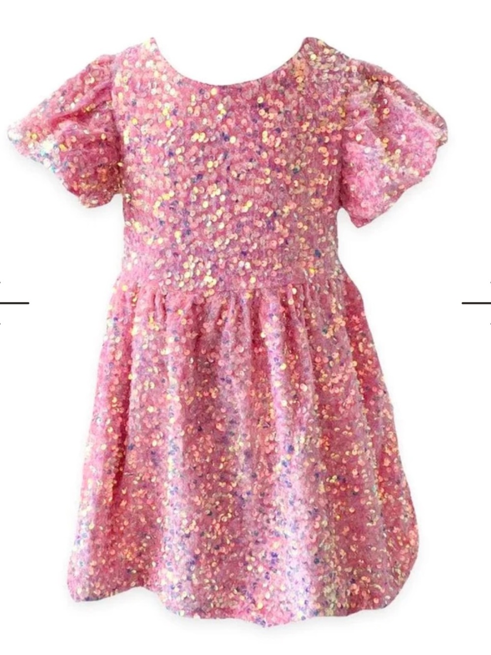 Lola + The Boys Pink Sequin Puff-Sleeve Party Dress